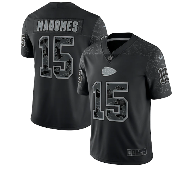 Men's Kansas City Chiefs #15 Patrick Mahomes Black Reflective Limited Stitched Football Jersey